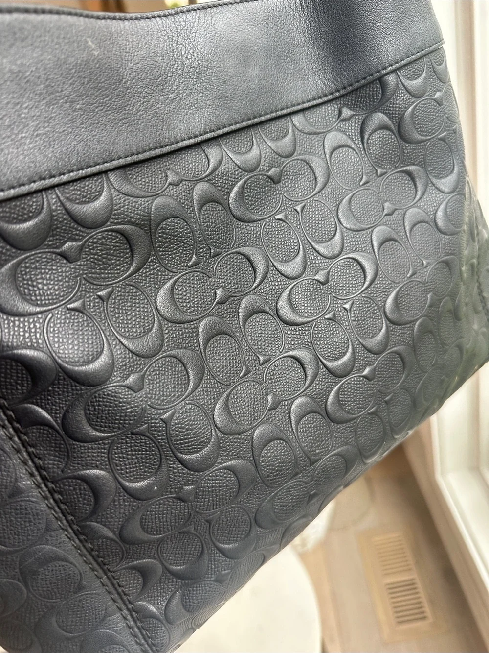 Coach Black Embossed Signature Leather Shoulder Bag